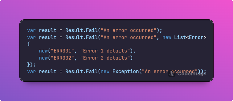 A code example of a result
